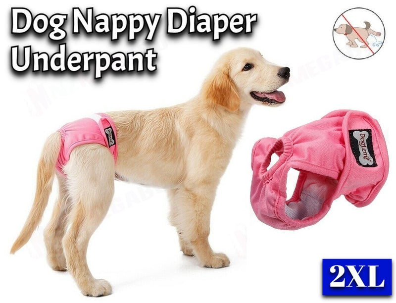 Female Pet Dog Puppy Washable Diaper Pants Sanitary Nappy " 5 Sizes (PINK)