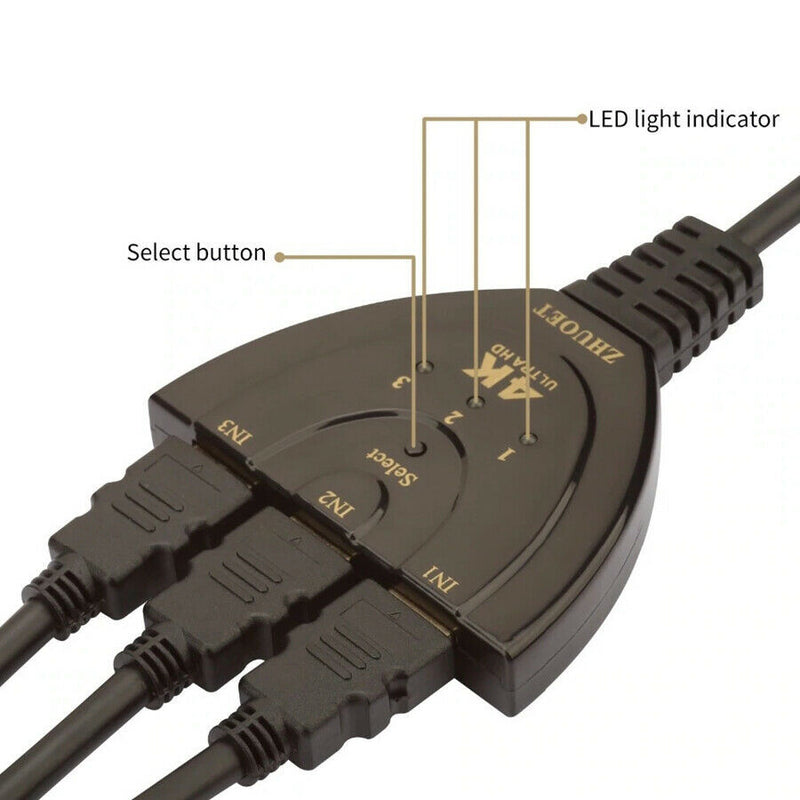 HDMI 3 Port Switch Switcher Splitter Selector HUB Box Cable HDTV 1080P/4K AUTO