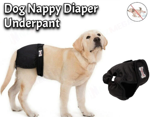 Female Pet Dog Puppy Washable Diaper Pants Sanitary Nappy " 5 Sizes  (Black)