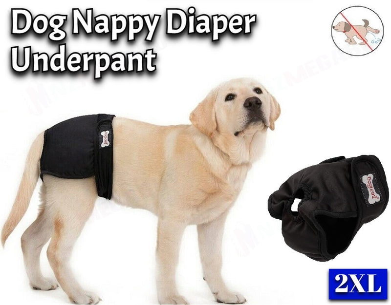 Female Pet Dog Puppy Washable Diaper Pants Sanitary Nappy " 5 Sizes  (Black)