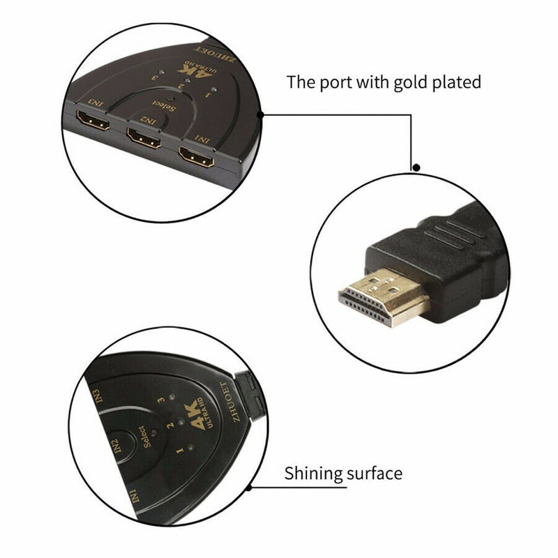 HDMI 3 Port Switch Switcher Splitter Selector HUB Box Cable HDTV 1080P/4K AUTO