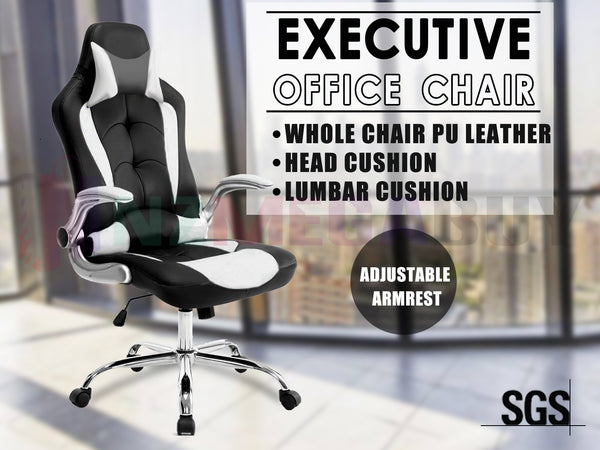 Premium PU Faux Leather Gaming Office Chair Black/White