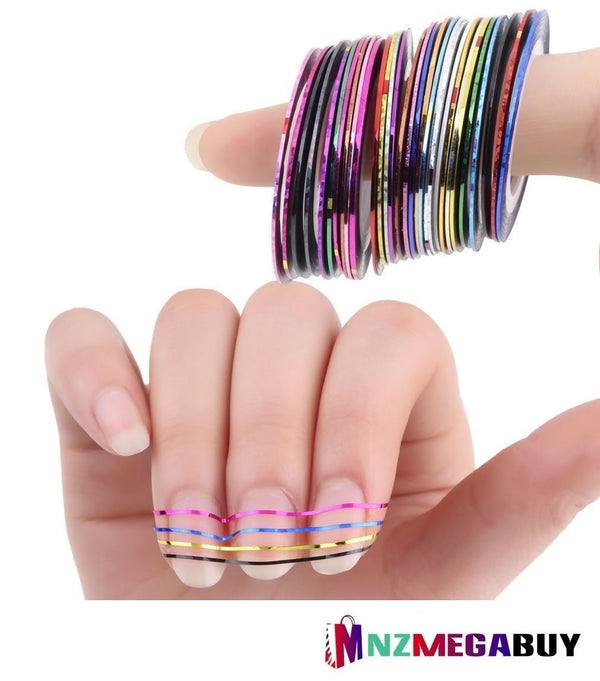 30 Color Rolls Nail Art UV Gel Tips Striping Tape