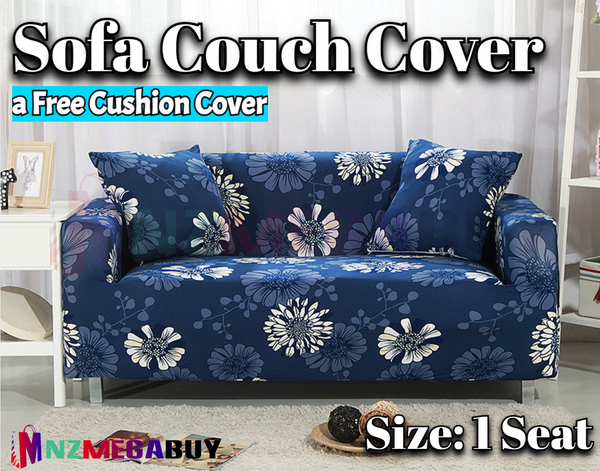 Stretch Sofa Cover Loung Couch Removable Slipcover 1/2/3/4Seater+1 Cushion Cover * Flower blue *4 Sizes