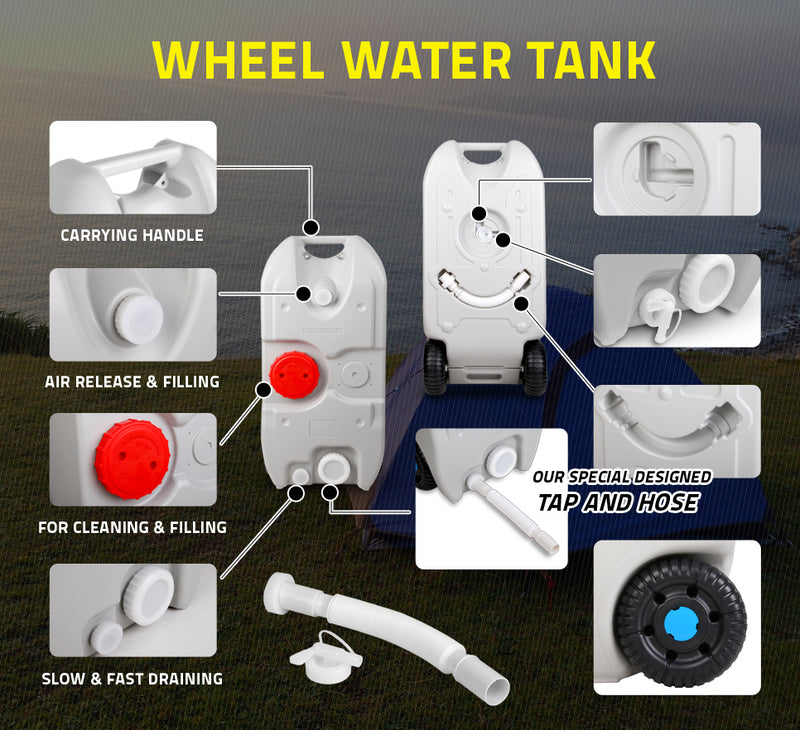 40L Portable Wheel Water Tank - Grey