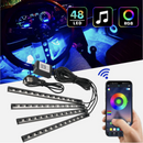 4X 12LED Car Interior Footwell RGB Bluetooth Phone LED Light Strip USB APP