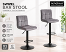 2x Velvet Bar Stools NOEL Kitchen Chairs Swivel Bar Stool Gas Lift Grey