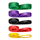 nzmegabuy 5-piece heavy-duty natural latex resistance loop band set in yellow, red, black, purple, and green.
