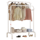 nzmegabuy white metal double clothes rack with hanging rails, side hooks, and a bottom shelf for shoes and storage.