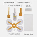 nzmegabuy DIY car windshield repair kit featuring repair fluid, pressure bar, fixed bracket, blade, and curing film.