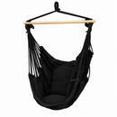 nzmegabuy black hanging hammock chair with timber rail and two cushions for indoor or outdoor relaxation
