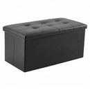 nzmegabuy black faux leather foldable storage ottoman bench with a button-tufted padded seat for home organization.