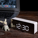 nzmegabuy digital LED mirror desk alarm clock with temperature display and snooze function on a wooden desk