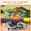 nzmegabuy heavy duty grey elevated dog bed with steel frame shown in indoor and outdoor settings with dogs resting