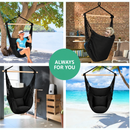 nzmegabuy black hanging hammock chair with timber rail and two cushions for indoor or outdoor relaxation