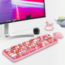 nzmegabuy wireless mechanical keyboard and mouse set with retro round keys in pastel pink and multi-color design