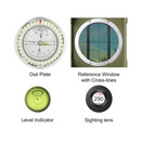 nzmegabuy camouflage hiking compass showing dial plate, reference window with cross-lines, level indicator, and lens