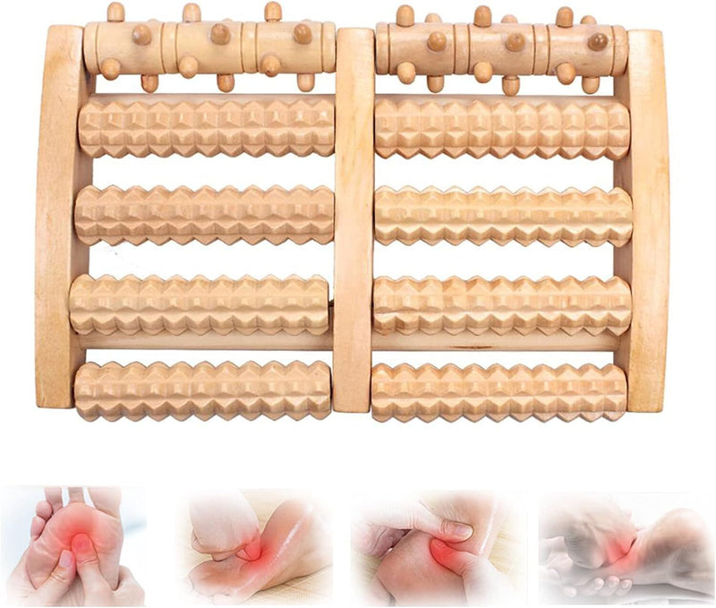 LARGE Wooden Foot Pain Massager 5 Roller Care Reflexology Relax Stress Relief
