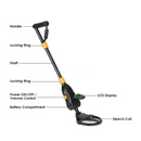 nzmegabuy underground metal detector with LCD display, adjustable shaft, and search coil with labeled components