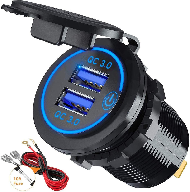 USB Car Charger Dual QC3.0+ PD Port With Voltmeter Outlet Socket for 12V Boat RV * 2 Colors