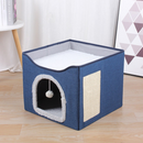 nzmegabuy blue foldable cat house with a sisal scratching pad, plush interior, and hanging toy for indoor pets