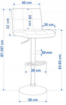 2x Velvet Bar Stools NOEL Kitchen Chairs Swivel Bar Stool Gas Lift Grey