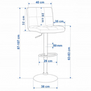 nzmegabuy grey velvet bar stool technical diagram showing dimensions for height, seat width, and base diameter