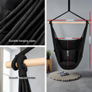 nzmegabuy black hanging hammock chair with timber rail, durable ropes, and two cushions for indoor or outdoor use