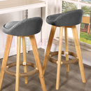 nzmegabuy set of two grey fabric bentwood swivel bar stools with natural wooden legs and jute-wrapped footrests