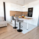 nzmegabuy set of two grey velvet bar stools with black swivel bases and footrests in a modern kitchen setting