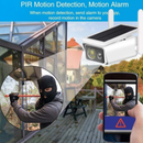nzmegabuy solar WiFi security camera showing PIR motion detection and smartphone app alert for home surveillance