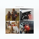 nzmegabuy USB rechargeable LED bicycle tail lights shown on a backpack, bike seat, dog collar, and cycling helmet.
