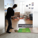 nzmegabuy 3-in-1 golf practice mat with three grass textures for indoor training in a home setting