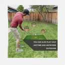 nzmegabuy 3-in-1 golf practice mat with three grass textures being used by a golfer in a backyard setting