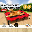 nzmegabuy red elevated dog bed with heavy duty steel frame and breathable 600D Oxford fabric on a wooden deck