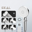 nzmegabuy handheld shower head with 5 spray modes, silicone nozzles, stop button, hose, holder, and replacement filters.