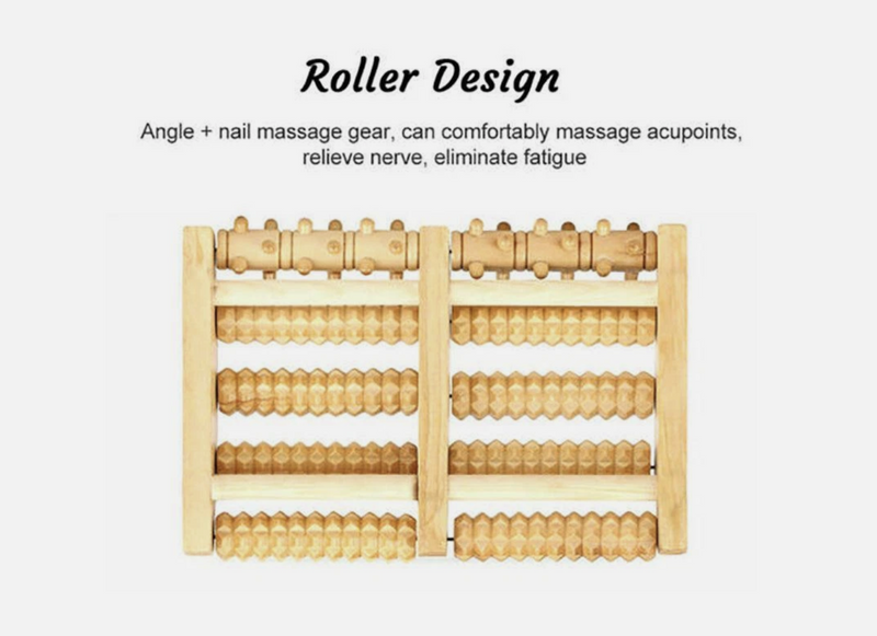 LARGE Wooden Foot Pain Massager 5 Roller Care Reflexology Relax Stress Relief