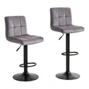 2x Velvet Bar Stools NOEL Kitchen Chairs Swivel Bar Stool Gas Lift Grey