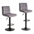 nzmegabuy set of two grey velvet bar stools with tufted seats, swivel function, and adjustable black pedestal base