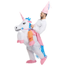 nzmegabuy inflatable unicorn costume worn by a man, featuring a white body, pink horn, and blue mane for parties.