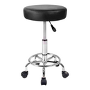 nzmegabuy black PU leather salon stool with hydraulic height adjustment, chrome base, and dimensions diagram