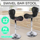 nzmegabuy set of two black PU leather swivel bar stools with adjustable chrome gas-lift frames in a kitchen setting