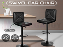 nzmegabuy set of two black PU leather swivel bar stools with adjustable height and powder-coated metal frames