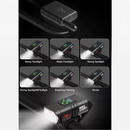 nzmegabuy USB rechargeable LED bike light set showing various beam modes including floodlight, spotlight, and strobe