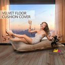 nzmegabuy LAZY BEAN brown velvet floor cushion cover in a luxurious lounge setting with a woman relaxing