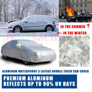 nzmegabuy 3-layer waterproof aluminum car cover protecting a vehicle from snow and sun damage with reflective strips