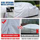 nzmegabuy 3-layer waterproof silver car cover with side zipper access for all-weather vehicle protection