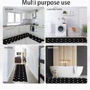 nzmegabuy black floral lattice washable kitchen mat set shown in kitchen, laundry, hallway, and bathroom settings.