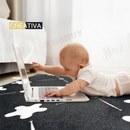 nzmegabuy black floral lattice washable kitchen mat with a baby playing on a laptop on the soft cushioned surface