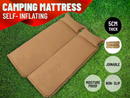 nzmegabuy beige self-inflating single camping mat with built-in pillow on grass, featuring a durable polyester design.